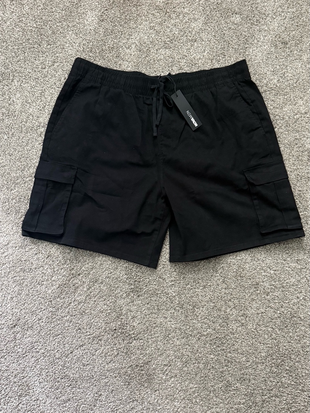Fashion Nova Men's Black Cargo Drawstring Shorts - Utility Pockets